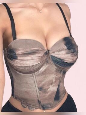 Kaylee kollection Brown and Black Mesh Corset Bustier Top